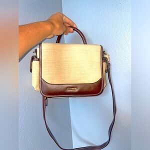 Vintage satchel crossbody messenger bag fall bag brown cream neutral bag y2k